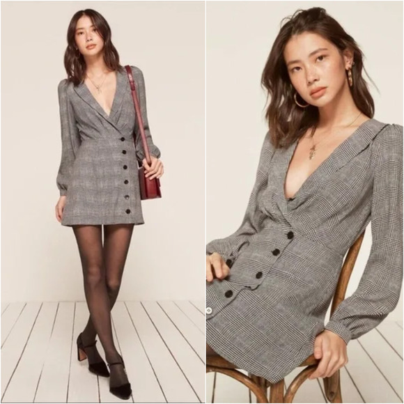 Reformation Dresses & Skirts - Reformation size 4 Woodbury Dress Black white Glen plaid Blazer style career